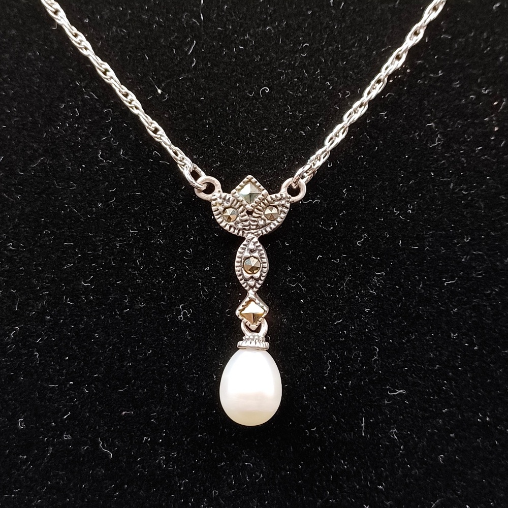 Judith Jack marcasite and pearl pendant necklace